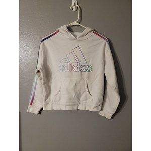 Adidas White Rainbow Stripes Girls Pullover Hoodie Size M